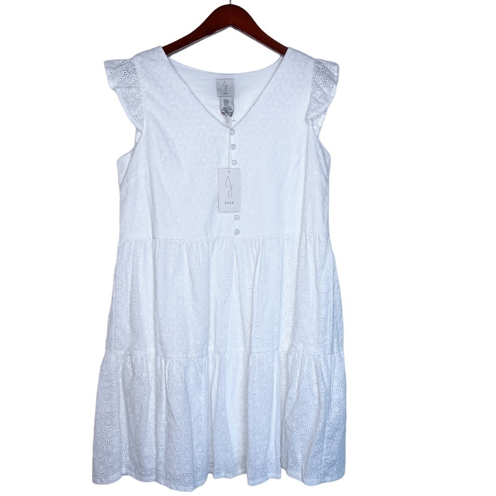 JOIE NWT Eyelet Lace Tiered Ruffle Dress Size Medium in White